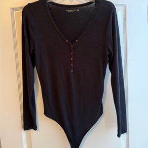 Abercrombie & Fitch Black Buttoned V-Neck Bodysuit
